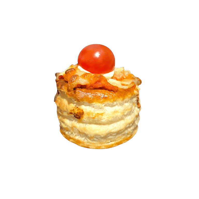 Volován relleno con ensaladilla de txangurro gratinado al horno con queso mozarela